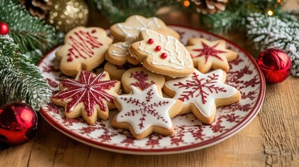 Deliciously decorated Christmas cookies arranged on a festive plate, perfect for holiday celebrations and winter gatherings.