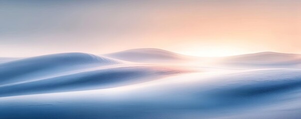 Fototapeta premium A serene landscape featuring gentle waves with a soft, dreamy color palette of blue and pastel tones at sunrise.