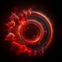 Fractal Burst of Energy in a Futuristic red and Black Space with Glowing Circles and Swirling Patterns