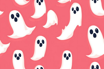 A playful pattern of various cartoon ghosts with expressive faces on a   background. The ghosts have wide eyes and open mouths, evoking surprise or fright. Ideal for Halloween designs. AI-generated