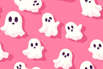 A playful pattern of various cartoon ghosts with expressive faces on a   background. The ghosts have wide eyes and open mouths, evoking surprise or fright. Ideal for Halloween designs. AI-generated