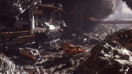 Futuristic Mining Facility on a Moon-like World