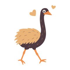Cute Ostrich Big Bird Wildlife Animal Character is Walking