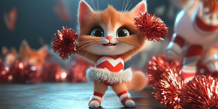 3D animated cartoon kitten cheerleader 