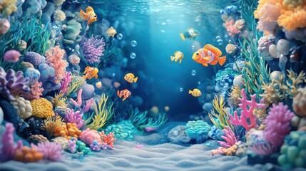 Illustration of beautiful underwater life with colorful tropical fish. Ai generated image