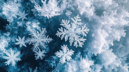 Beautiful snowflakes fall gracefully, creating a serene winter scene filled with icy details and delicate patterns.