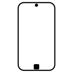 A simple black and white illustration of a smartphone. Perfect for app design, website icons, mobile app icons, or presentations. 
