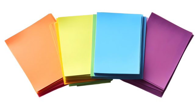 Colorful sticky notes arranged in a creative pattern on a white background.