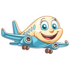 Naklejka premium A cheerful cartoon airplane with a smiling face, on a transparent background, ideal for children's designs.