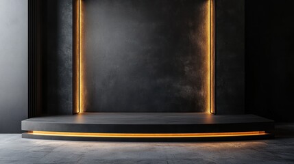 View of the wide wooden stage. Ai generated image