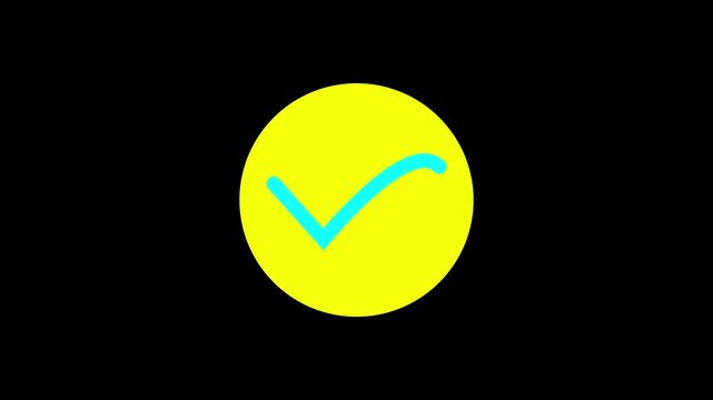 Tick mark icon animation on black background.