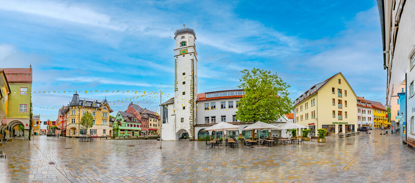 aerial view to central market square in Isny, Bavaria.