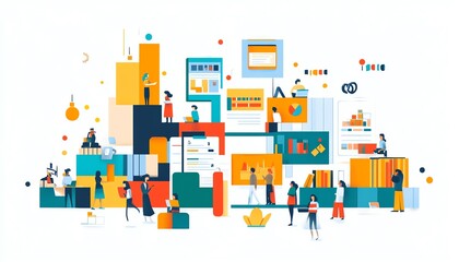 Dynamic depiction of a literacy awareness event with interactive learning tools and community involvement, clean and vibrant design