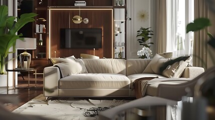 Chic modern living room interior with elegant design elements, captured in realistic HD