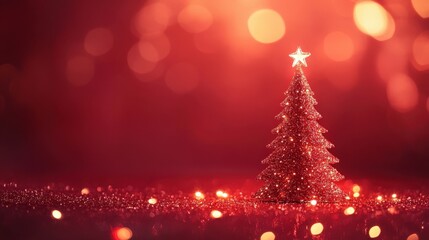 Red Glitter Christmas Tree with Bokeh Lights