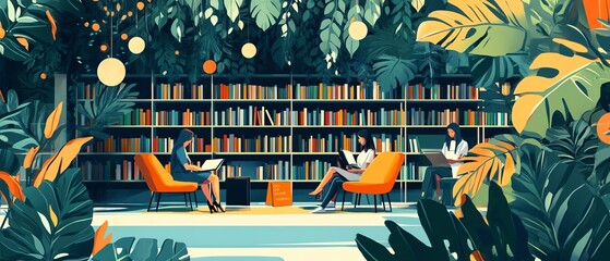 Creative scene of book lovers gathered for a book swap event, showcasing diverse genres and engaging with fellow readers, vibrant and clean design