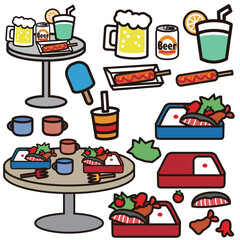 ピクニックの食べ物沢山