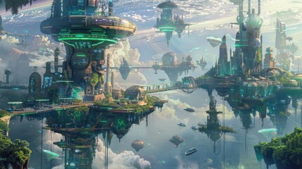 Floating Cityscape in a Futuristic World