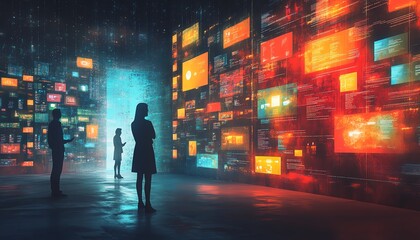 Illustration of a digital literacy environment with online courses, digital navigation tools, and a modern, userfriendly interface, engaging design