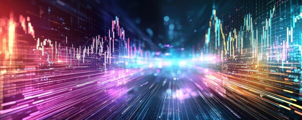 Fototapeta premium Tech recession chart, plummeting digital arrows, futuristic financial dashboard, Ultra HD, copy space for text