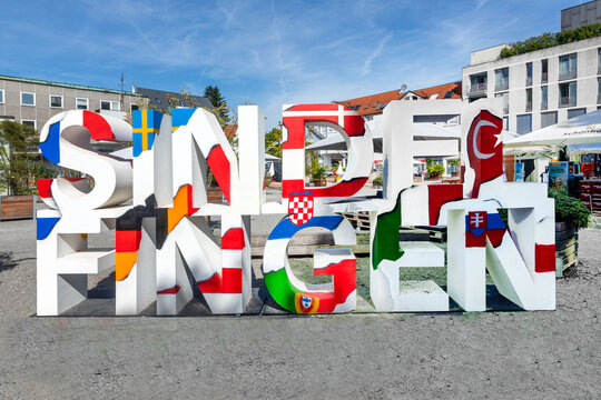 signage Sindelfingen in colorful painted letters at the central market square