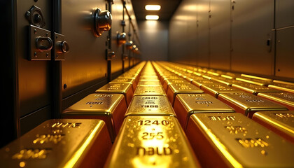 Stacks of Gold Bars in a Vault