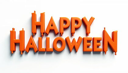 Happy Halloween 3D orange text shape with pumkins, bats, black cloud and moon decorative on transparent background