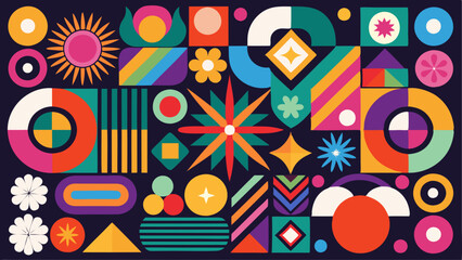 vector set of brutalist geometric shapes. Trendy abstract minimalist figures, stars, flowes, circles. Modern abstract graphic design elements.Vector illustration