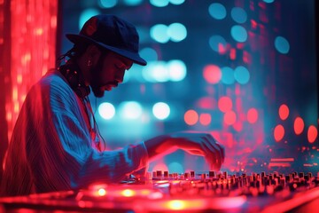 A man is playing music on a DJ console