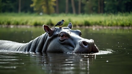 Fototapeta premium hippopotamus in river