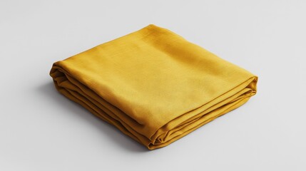 A mustard-colored cotton dhoti with subtle patterns, folded neatly on a plain light gray background.