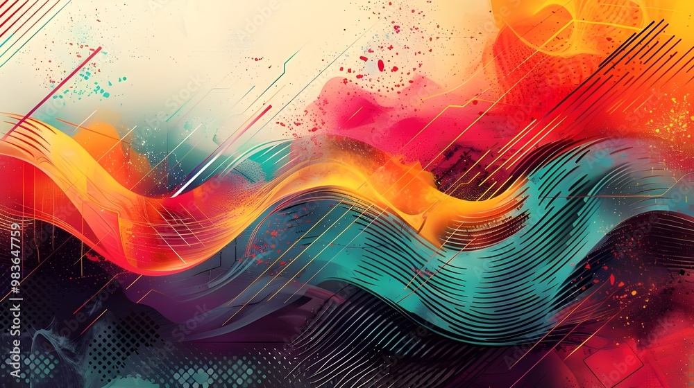 Poster Abstract colorful background with wave and grunge elements. 3d rendering - Generated AI