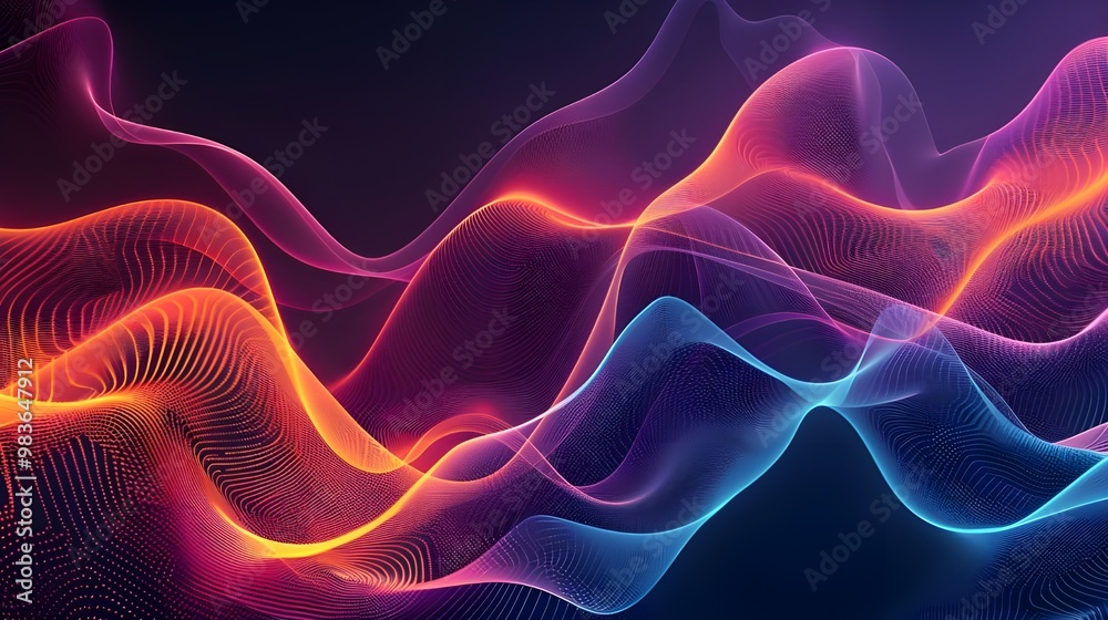 Poster Abstract colorful background with flowing lines and particles. 3d rendering. - Generated AI