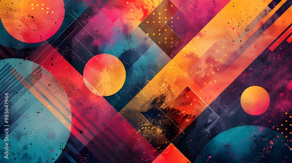 Poster abstract colorful background with geometric elements and shapes, grunge texture - generated ai