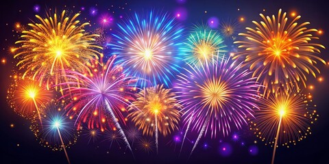 Naklejka premium Bright and colorful fireworks vector illustration ideal for festive occasions and events. Enhance backgrounds with this