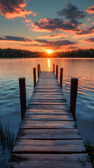 Fototapeta premium Lonely Dock Bathed in the Warm Glow of a Setting Sun - Breathtaking Scenic Beauty of Nature