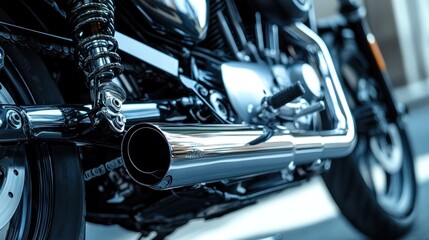 Fototapeta premium Close-up of a Chrome Motorcycle Exhaust