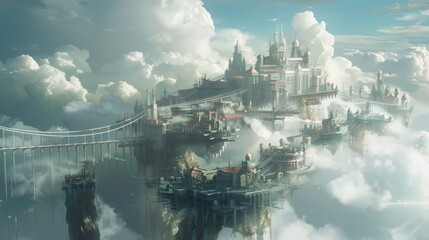 Fototapeta premium Floating City in the Clouds