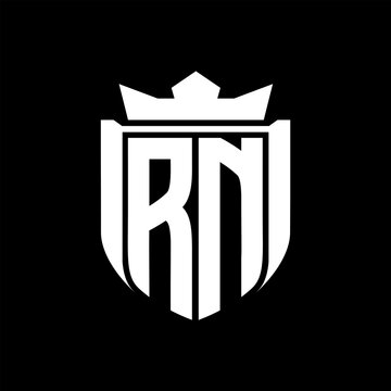 recommend clip art: RN Letter logo shield shape inside shield badge crown on black background template design