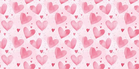 a seamless light pink heart pattern on a pink background, in a watercolor, hand-drawn style