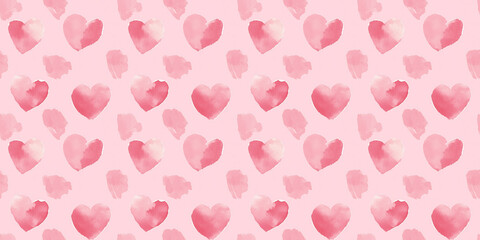 a seamless light pink heart pattern on a pink background, in a watercolor, hand-drawn style