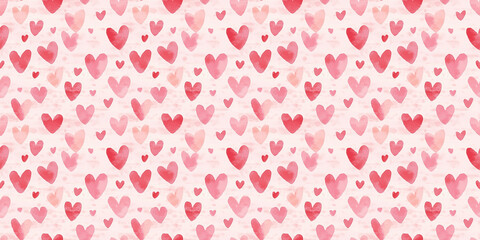 a seamless light pink heart pattern on a pink background, in a watercolor, hand-drawn style