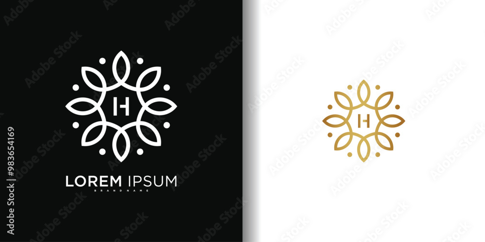 Sticker Simple elegant leaf flower logo design with letter H. Premium Vector