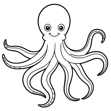 recommend clip art: octopus line art cartoon outline black and white, isolated on white background
