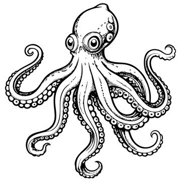 recommend clip art: octopus line art cartoon outline black and white, isolated on white background