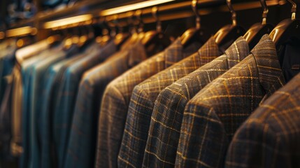 Obraz premium Blazers hanging on a rack in a store