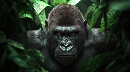 Fototapeta premium A 3D-rendered gorilla pounding its chest while standing in a dense jungle zoo environment