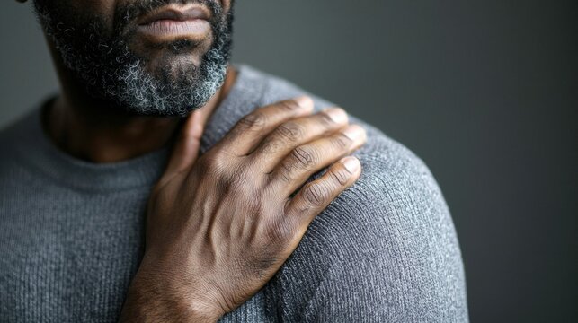 Man gripping his shoulder in pain highlighting discomfort in the upper body