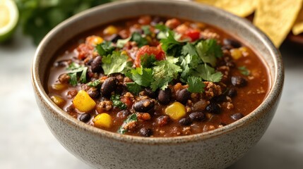 Hearty Bowl of Black Bean Chili with Fresh Herbs