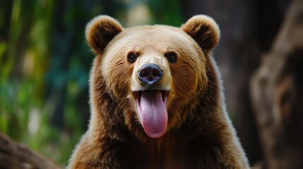 Obraz premium A Close Up of a Brown Bear Sticking Its Tongue Out